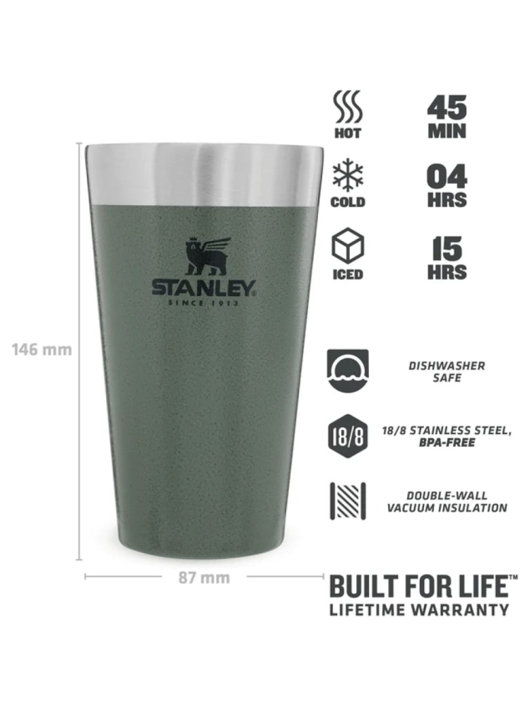 Stanley Stacking Vacuum Pint 470ml Hammertone Green 10-02282-057 drinkflessen en thermosflessen online bestellen bij Kathmandu Outdoor & Travel