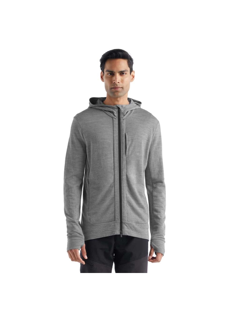 Icebreaker Quantum III Long Sleeve Zip Hood Metro HTHR/Black 0A59JX-IB056 fleeces en truien online bestellen bij Kathmandu Outdoor & Travel