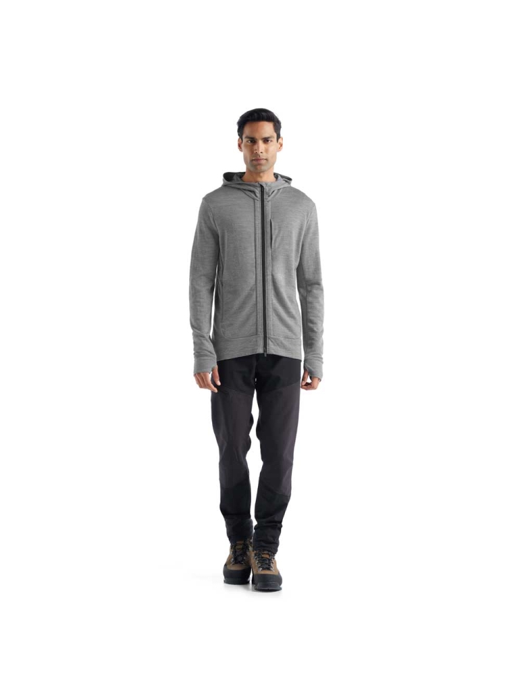 Icebreaker Quantum III Long Sleeve Zip Hood Metro HTHR/Black 0A59JX-IB056 fleeces en truien online bestellen bij Kathmandu Outdoor & Travel