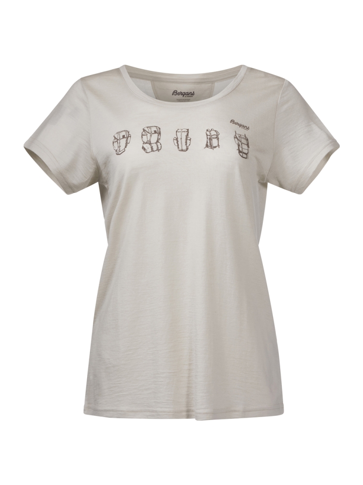 Bergans Backpack Wool Tee Women's Chalk Sand/Forest Brown 6867-14200 shirts en tops online bestellen bij Kathmandu Outdoor & Travel