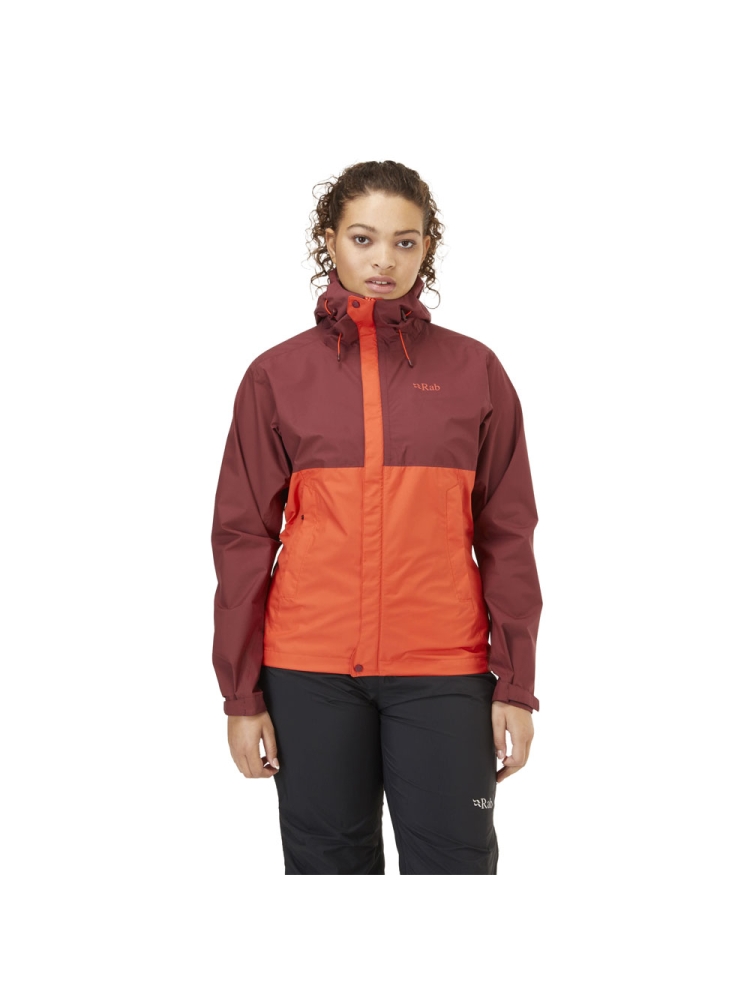 Rab Downpour Eco Jacket Women's Deep Heather/Red Grapefruit QWG-83-DER jassen online bestellen bij Kathmandu Outdoor & Travel