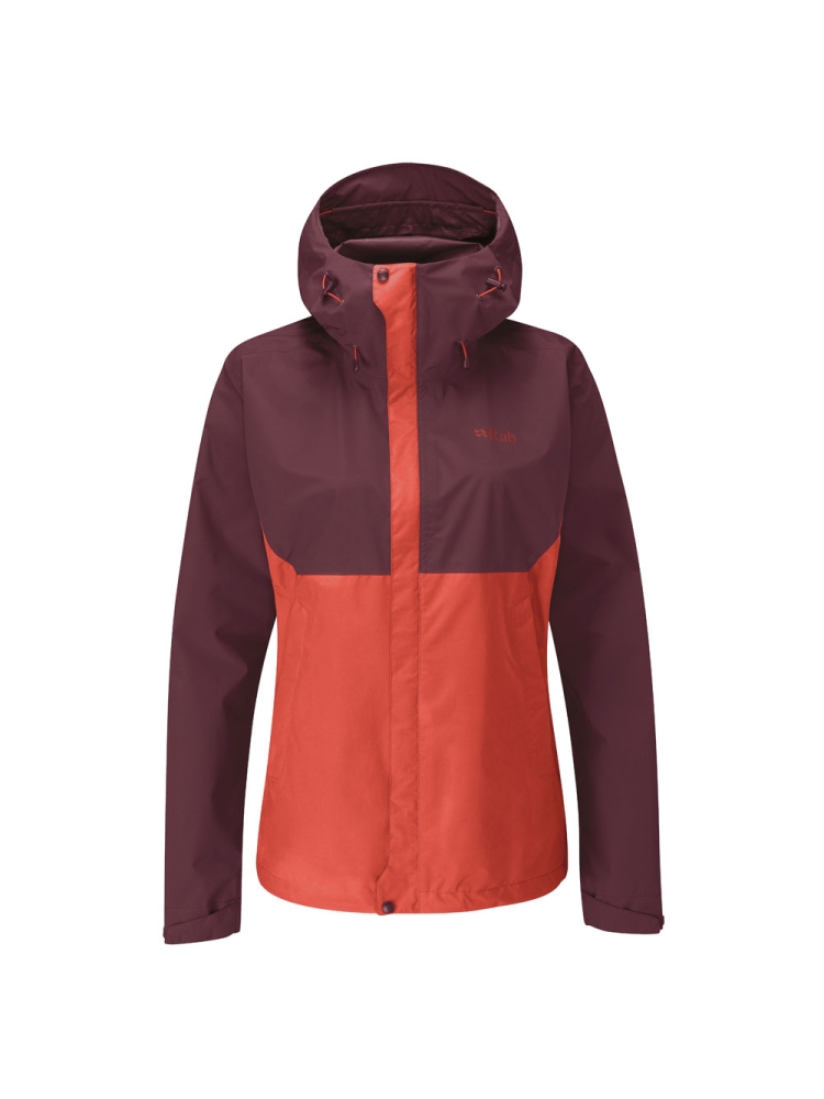 Rab Downpour Eco Jacket Women's Deep Heather/Red Grapefruit QWG-83-DER jassen online bestellen bij Kathmandu Outdoor & Travel