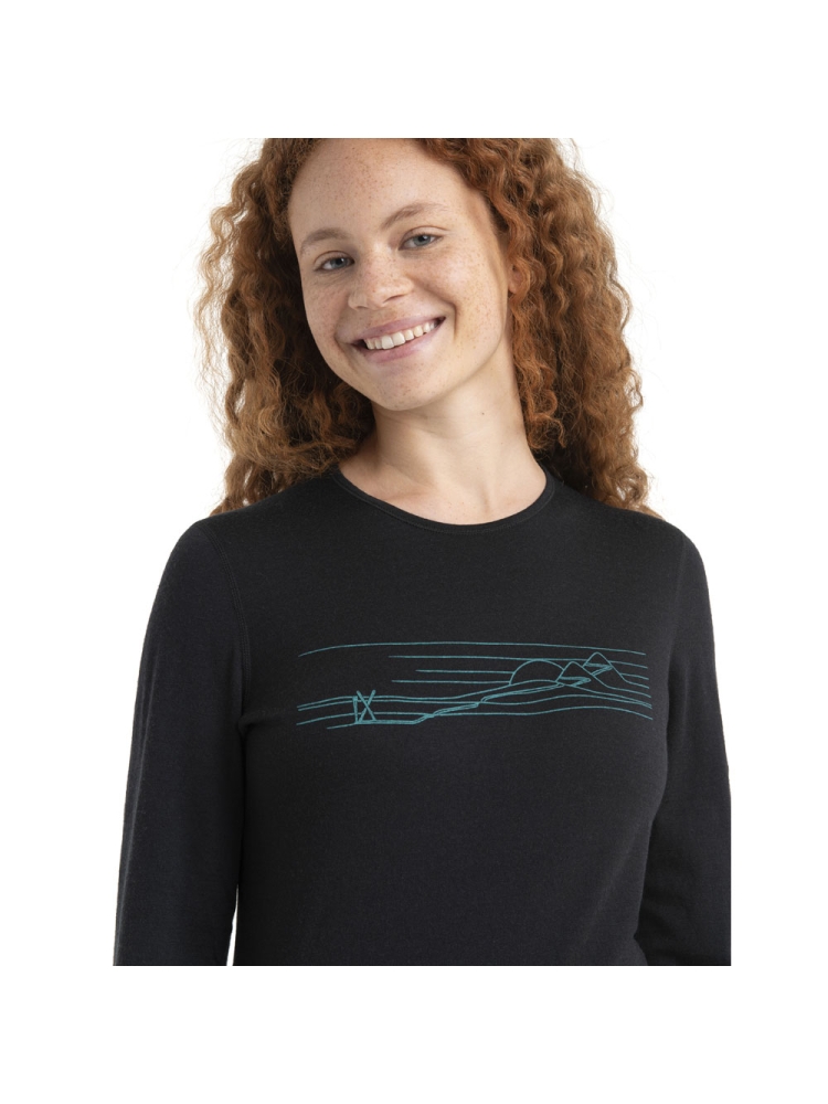 Icebreaker 200 Oasis LS Crewe Ski Stripes Women's Black 0A56HZ-0011 onderkleding/thermokleding online bestellen bij Kathmandu Outdoor & Travel