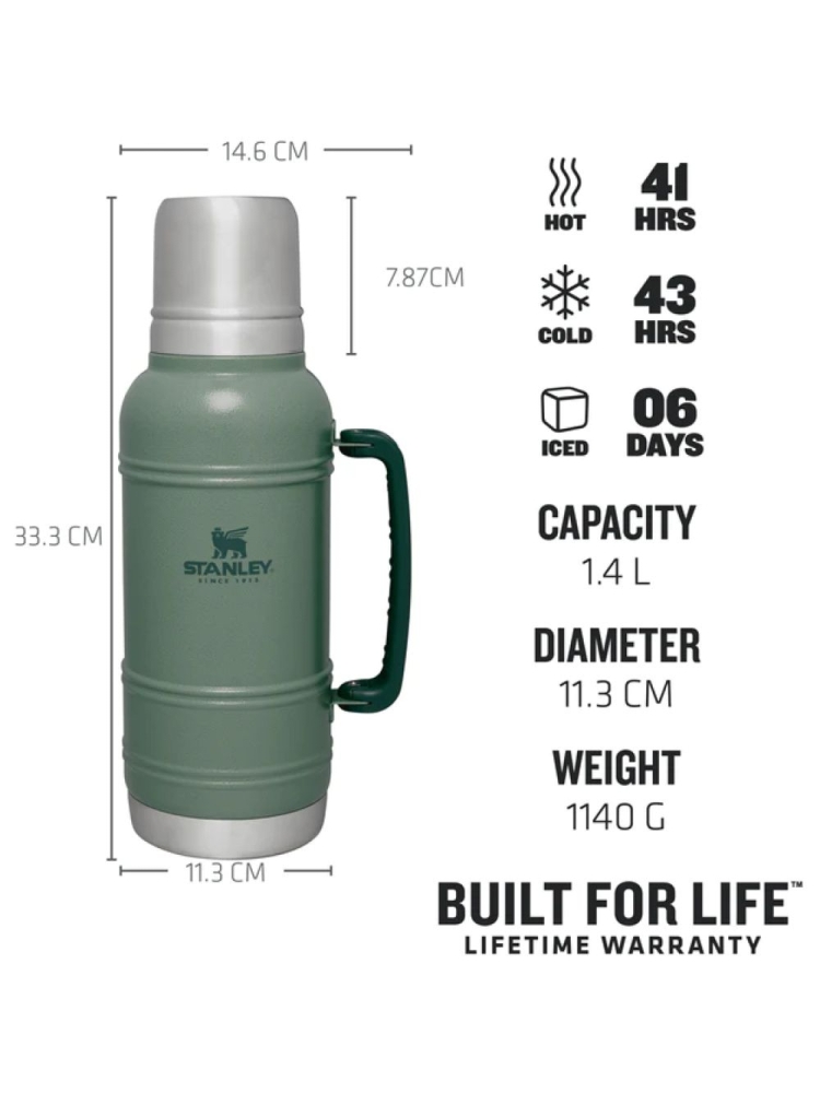 Stanley The Artisan Thermal Bottle 1.4L Hammertone Green 10-11429-004 drinkflessen en thermosflessen online bestellen bij Kathmandu Outdoor & Travel
