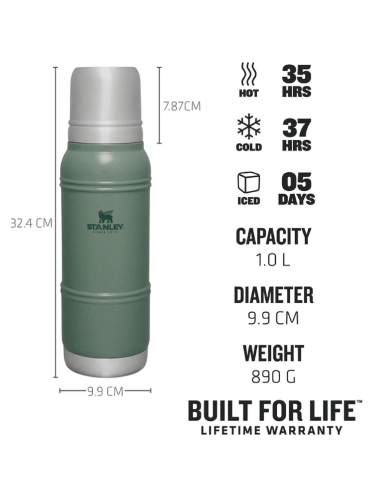 Stanley The Artisan Thermal Bottle 1.0L Hammertone Green 10-11428-004 drinkflessen en thermosflessen online bestellen bij Kathmandu Outdoor & Travel