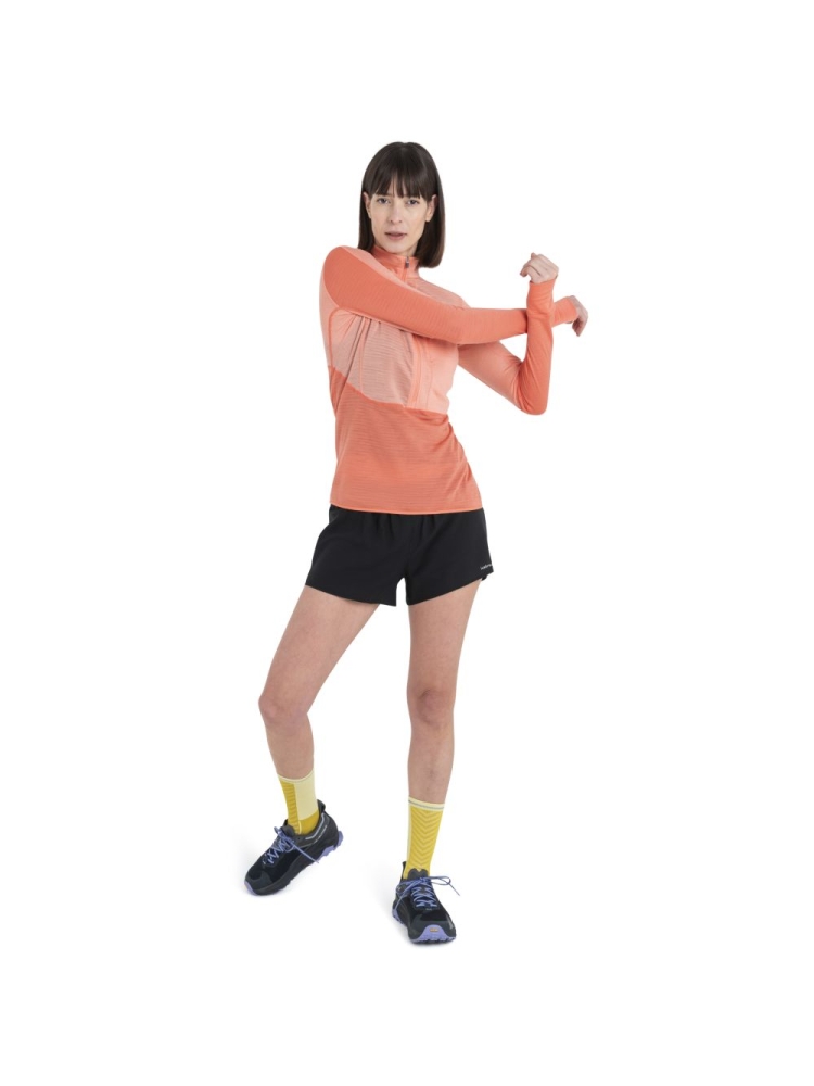 Icebreaker Merino 200 Realfleece Descender LS Half Zip Women' Glow/Tang/Cb 0A56YMC-961 fleeces en truien online bestellen bij Kathmandu Outdoor & Travel