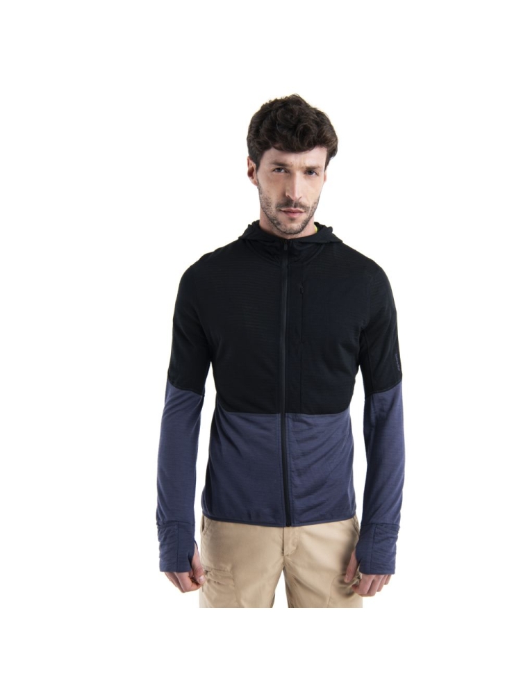 Icebreaker Merino 200 Realfleece Descender LS Zip Hood Black/Graphite/Cb 0A56VZB-541 fleeces en truien online bestellen bij Kathmandu Outdoor & Travel