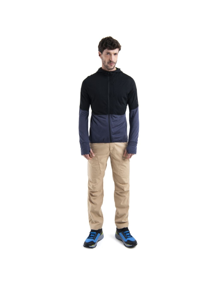 Icebreaker Merino 200 Realfleece Descender LS Zip Hood Black/Graphite/Cb 0A56VZB-541 fleeces en truien online bestellen bij Kathmandu Outdoor & Travel