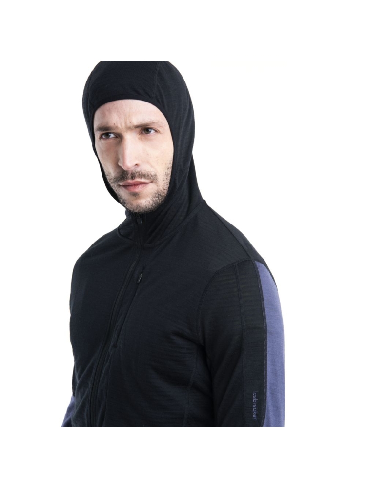 Icebreaker Merino 200 Realfleece Descender LS Zip Hood Black/Graphite/Cb 0A56VZB-541 fleeces en truien online bestellen bij Kathmandu Outdoor & Travel
