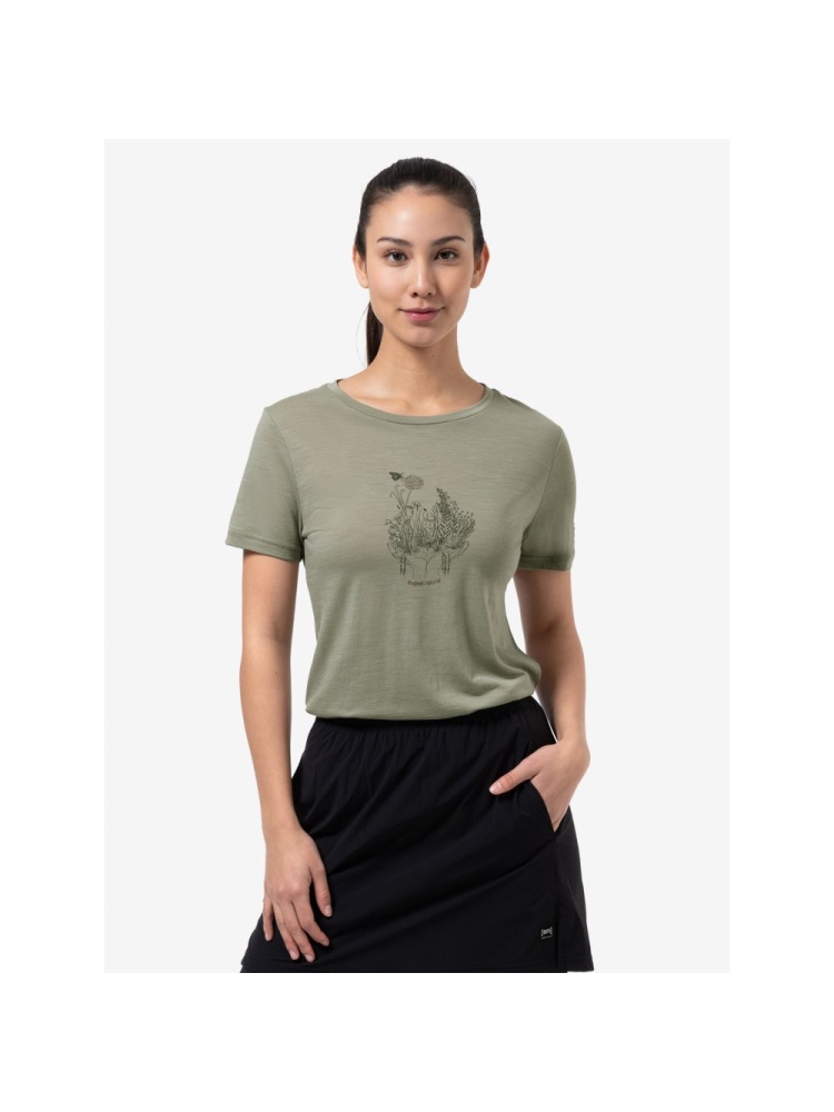 Super Natural Flowerhand Tee Women's Dried Sage/Black Ink/Copper SNWP03134-49B shirts en tops online bestellen bij Kathmandu Outdoor & Travel