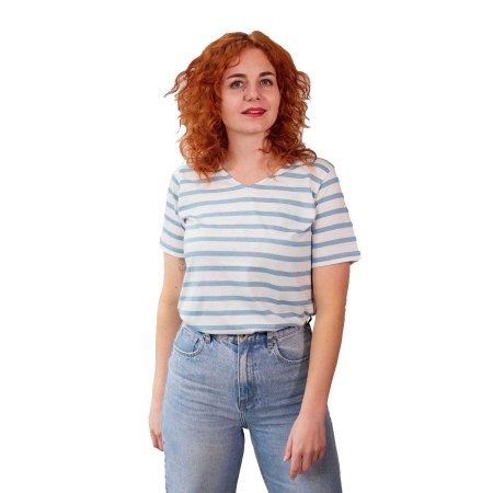 Blue Loop Originals  Refibra Loose Fit V-neck Tshirt Women's White/Blue Shadow