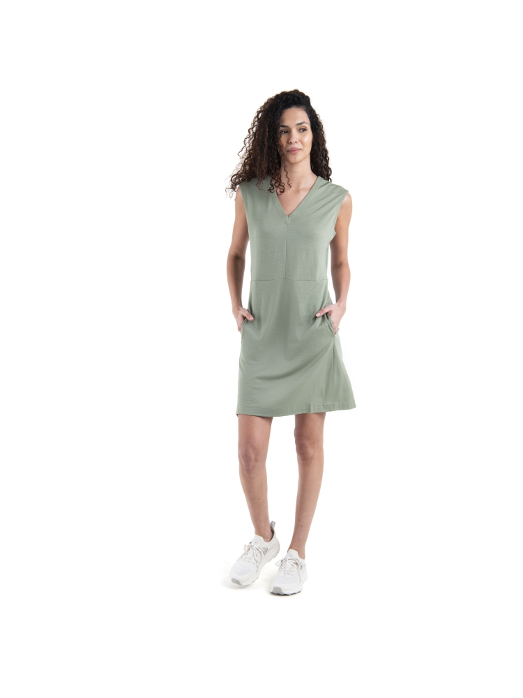 Icebreaker Mer 200 Granary Sleeveless V Neck Dres Women's Lichen IB0A56XS-A741 jurken en rokken online bestellen bij Kathmandu Outdoor & Travel
