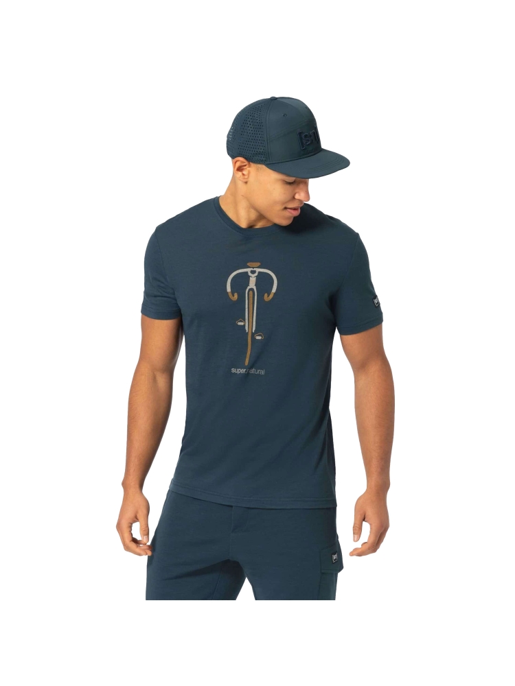 Super Natural Vintage Bike Tee Blueberry/Vintage Khaki Melang SNMP01187-44F shirts en tops online bestellen bij Kathmandu Outdoor & Travel