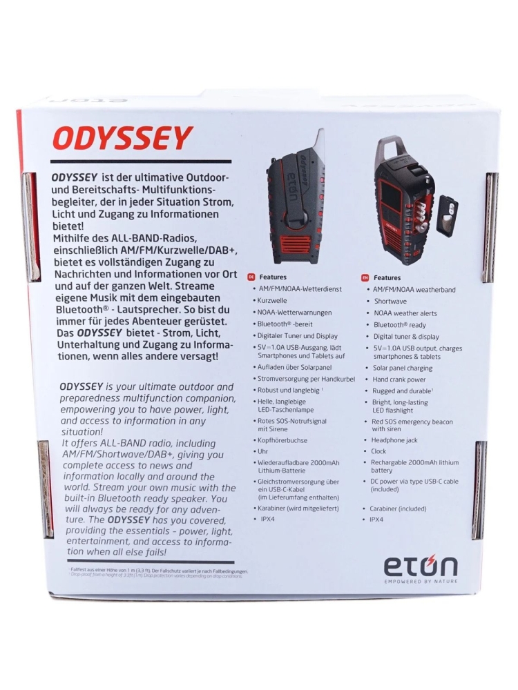 Eton Odyssey DAB+ Noodradio Red/Black E60110553 verlichting online bestellen bij Kathmandu Outdoor & Travel