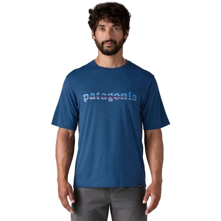 Patagonia Cap Cool Daily Graphic Shirt '73 Text Logo: Clement Blue X- Patagonia Cap Cool Daily Graphic Shirt '73 Text Logo: Clement Blue X-