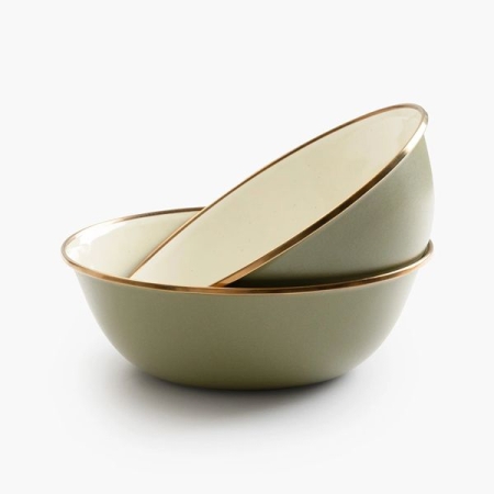 Barebones  Bowl Enamel 2 Pcs Olive 2-Tone 